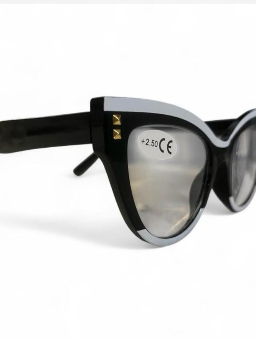 Cat-Eye Reading Glasses in Black with Silver Trim (+2.50)